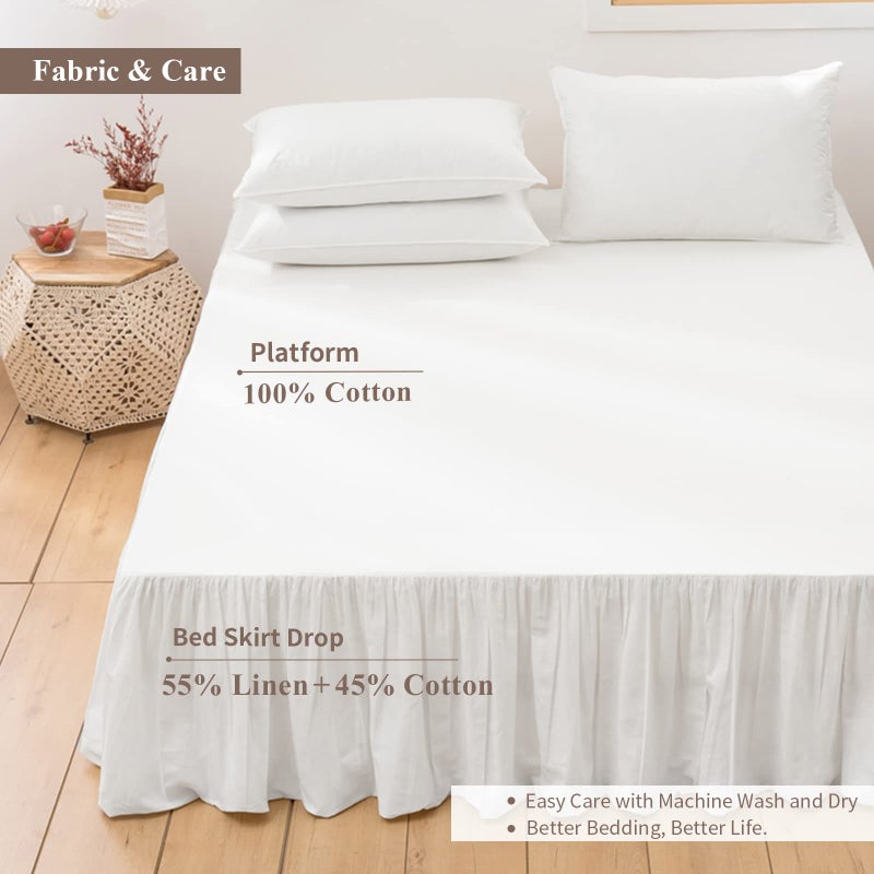 BISELINA French Linen Bed Skirt with Pleated Frills 14-Inch Tailored Drop Natural Flax Cotton Blend Dust Ruffle Soft Cozy Farmhouse Bedding (14" King, White) - Image 3